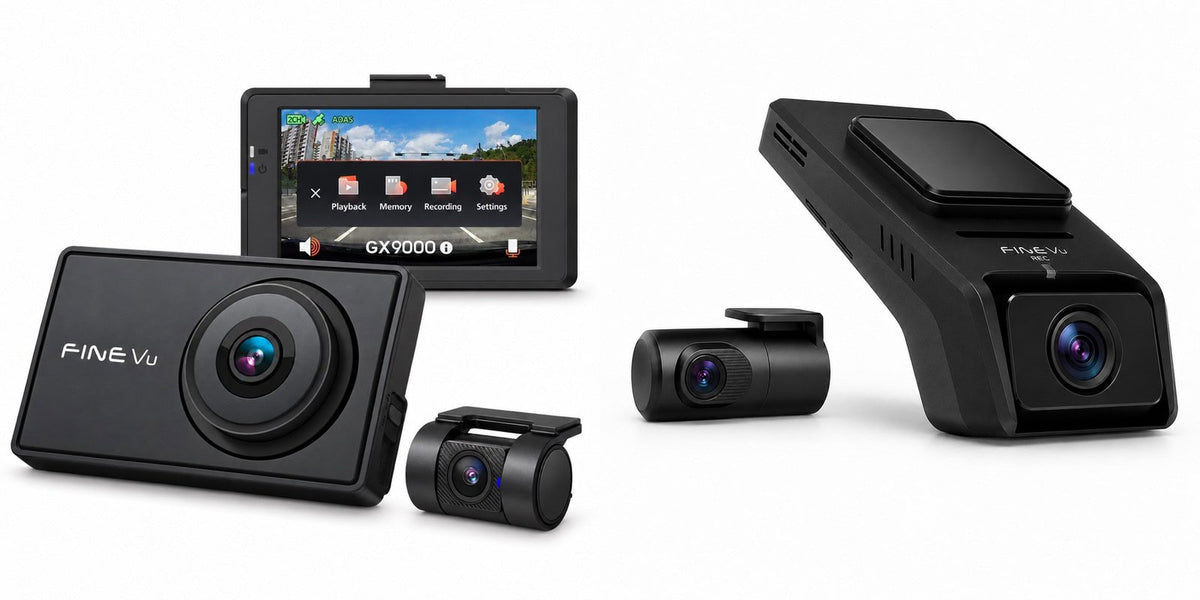 FineVu GX9000 touchscreen dash cam and FineVu GX1600 4K dash cam