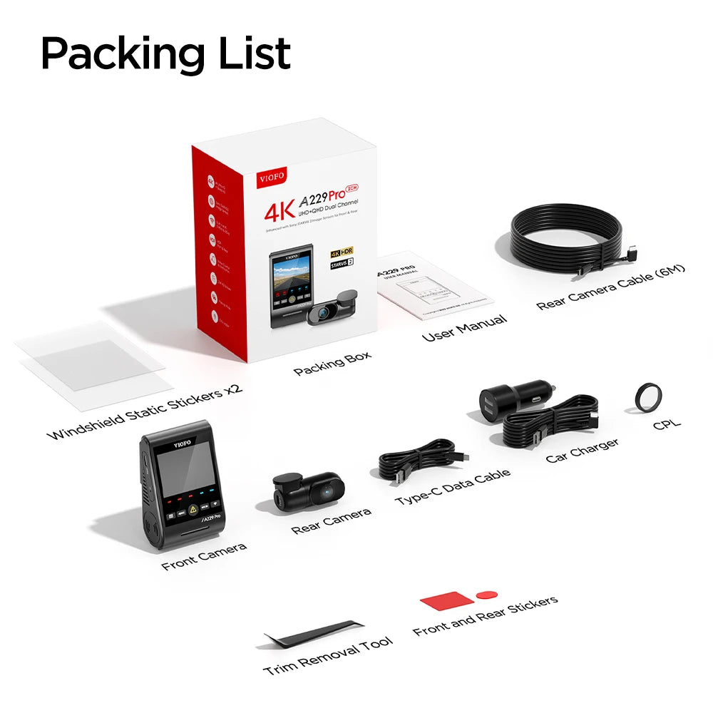 VIOFO A229 Pro 2CH 4K front and 2K rear dash cam