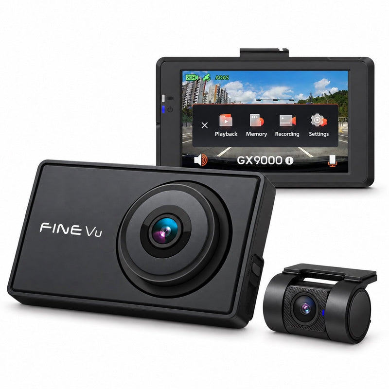 FineVu GX9000 2CH Dash Cam – 2K Front + FHD Rear, 3.5" Touchscreen