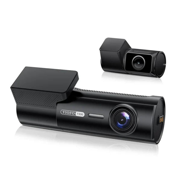 VIOFO T330 front camera mounted behind the rear-view mirror